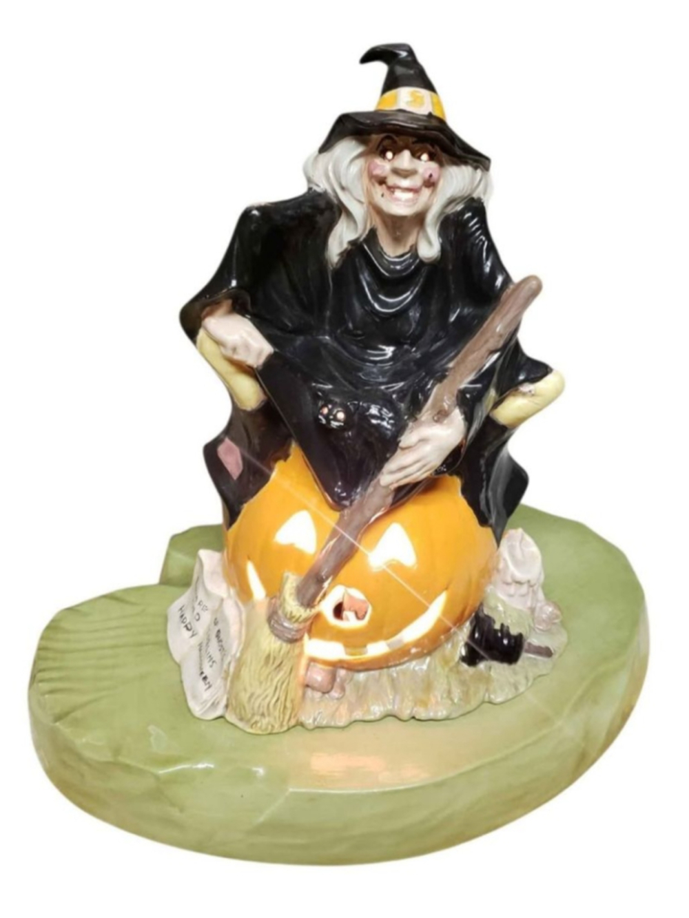 Vintage 70s Halloween Byron Mold Witch on Jackolantern Ceramic Light